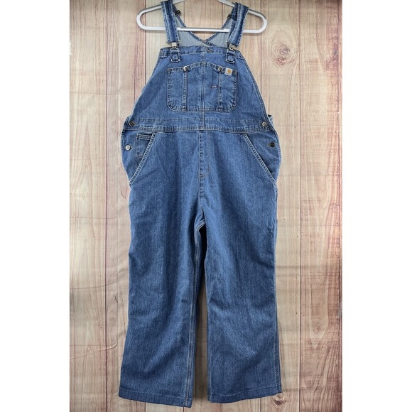 Carhartt Overalls Women's Sz 16-18 Short Blue Denim Bib Workwear Carpenter Pants - Picture 1 of 6